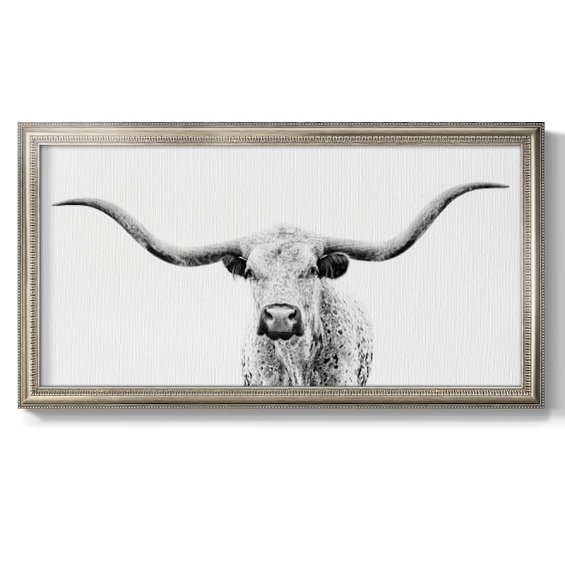 Longhorn Gaze Premium Framed Canvas- Ready to Hang - 22x42 - Silver