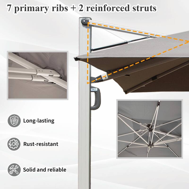 Aluminum Patio Umbrella - 360° Rotation, Hydraulic Lift