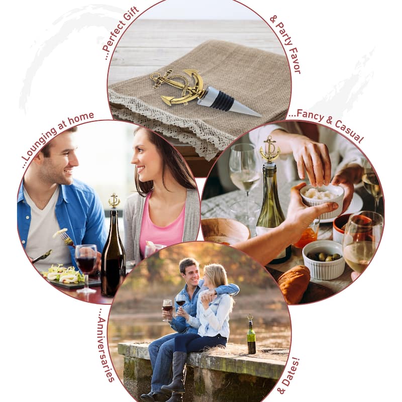 Cheers Gold Anchor Metal Wine Stopper - Elegant Vacuum Seal Reusable - 5 inches