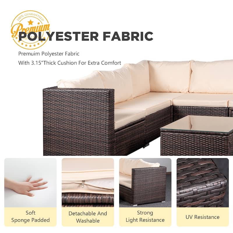 6-Piece Outdoor Rattan Patio Conversation Furniture Set for Backyard, Poolside