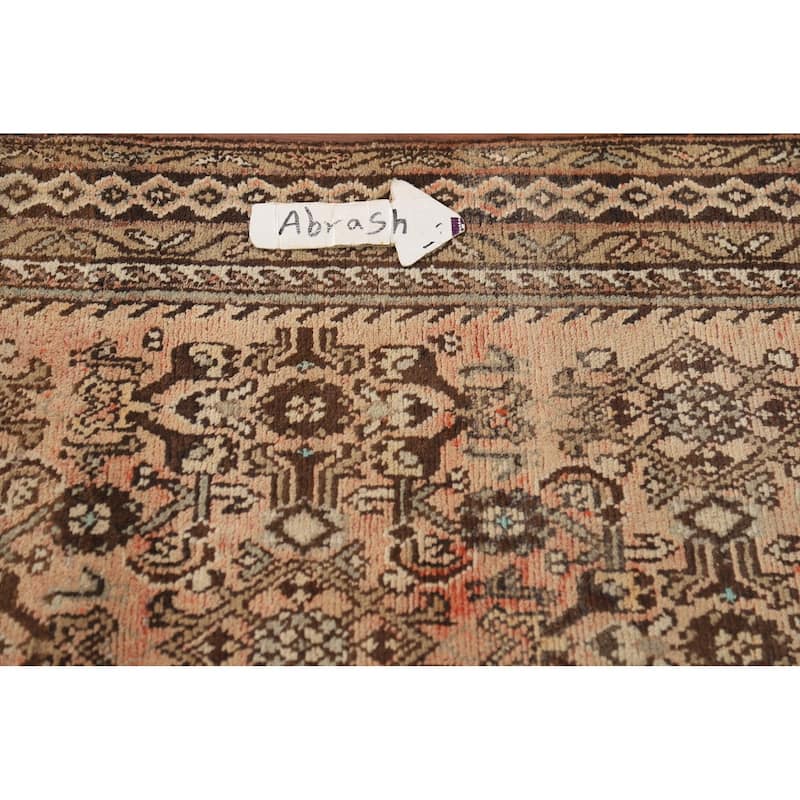 Hamedan Persian Vintage Runner Rug Hand-Knotted Peach Wool Carpet - 3'8" x 9'9"