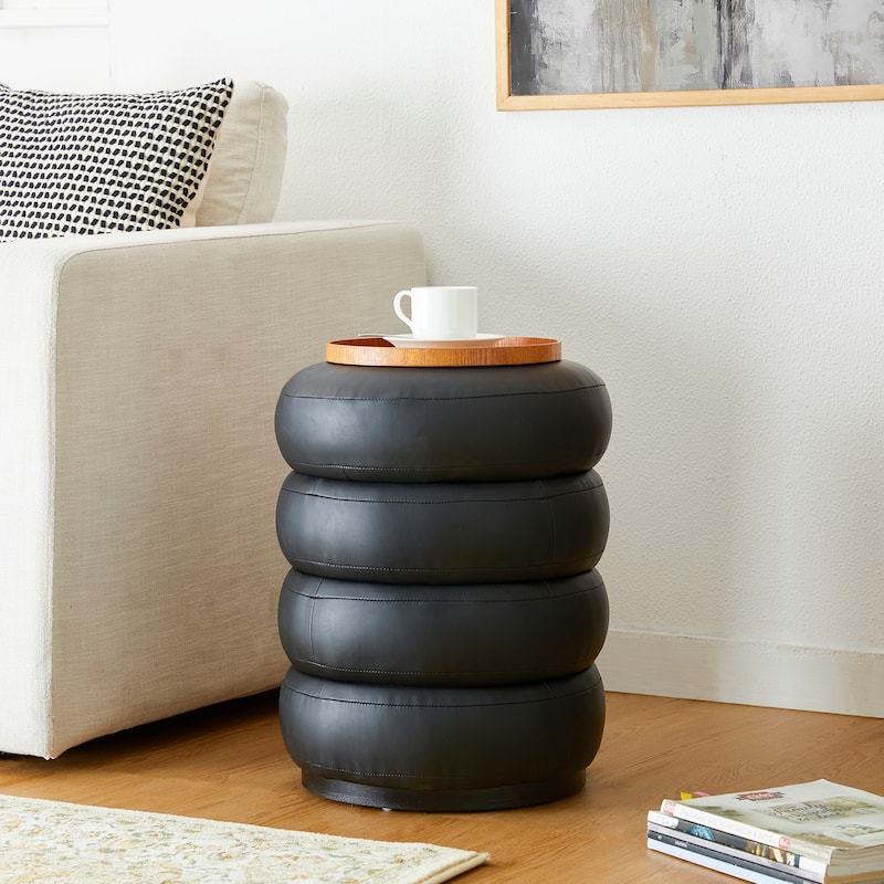 Glitzhome 19.5"H Leather Upholstered Storage Ottoman or Accent Stool