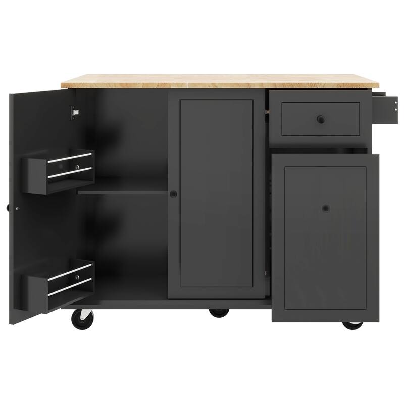 Kitchen Island with Drop Leaf,with Spice Rack, Towel Rack
