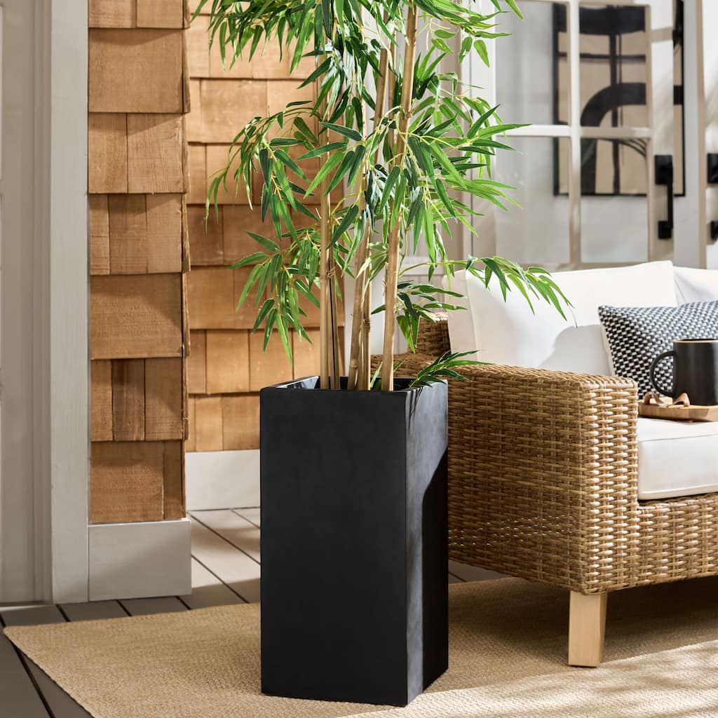 SAFAVIEH Outdoor Patio Furniture Marcy Pedestal Planter Pot with Drainage - 12"W x 12"D x 24"H