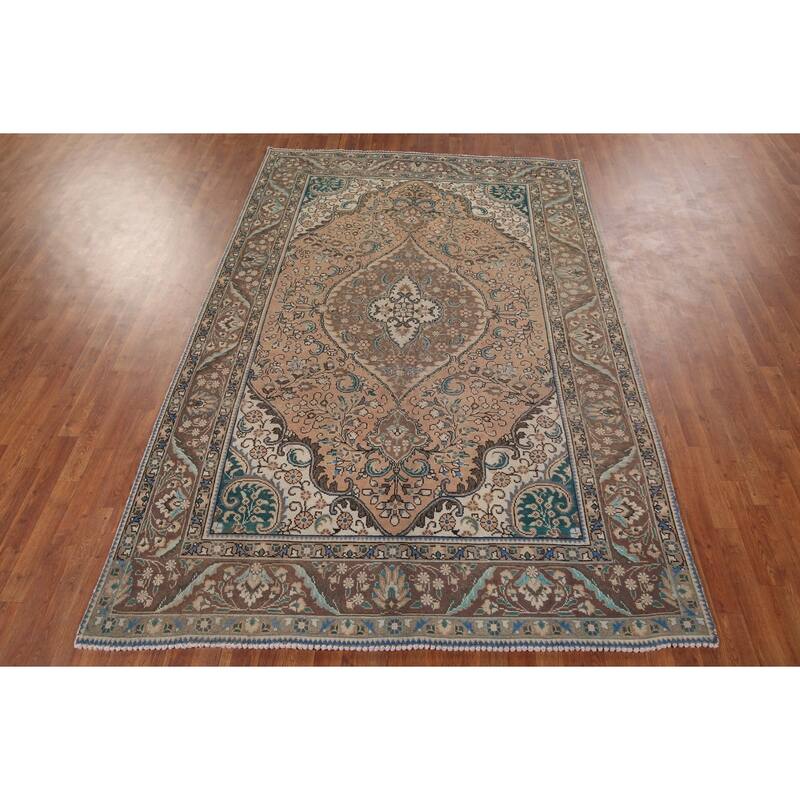 Tabriz Vintage Persian Area Rug Hand-Knotted Oriental Wool Carpet - 6'6" x 9'11"