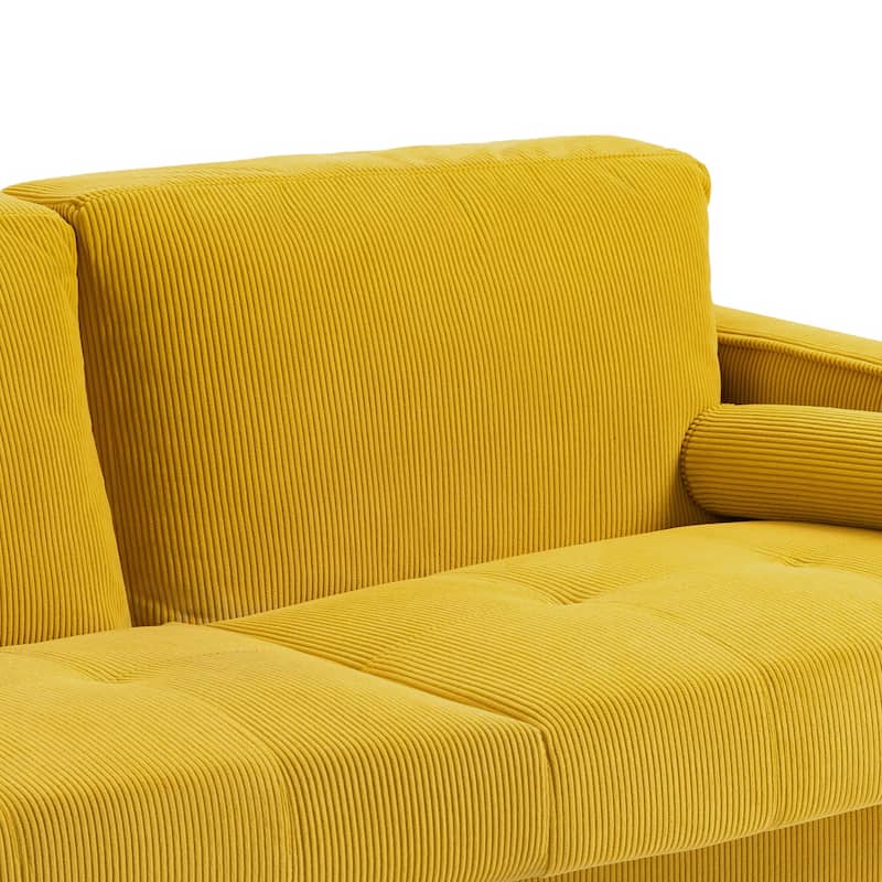 Modern Corduroy 2 Seater Sofa with Bolster Pillows