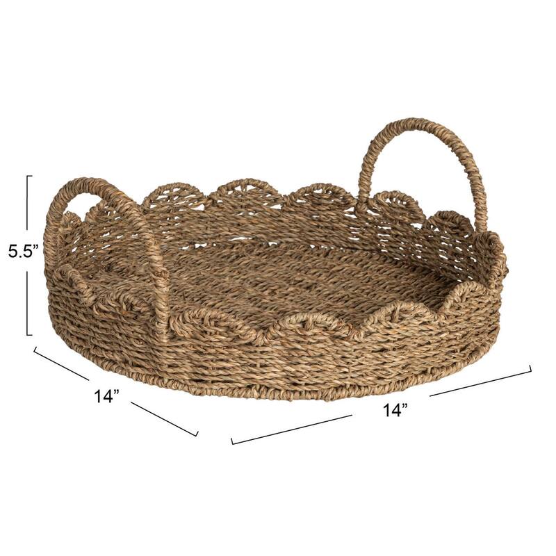 Handwoven Tray with Scalloped Edge and Handles