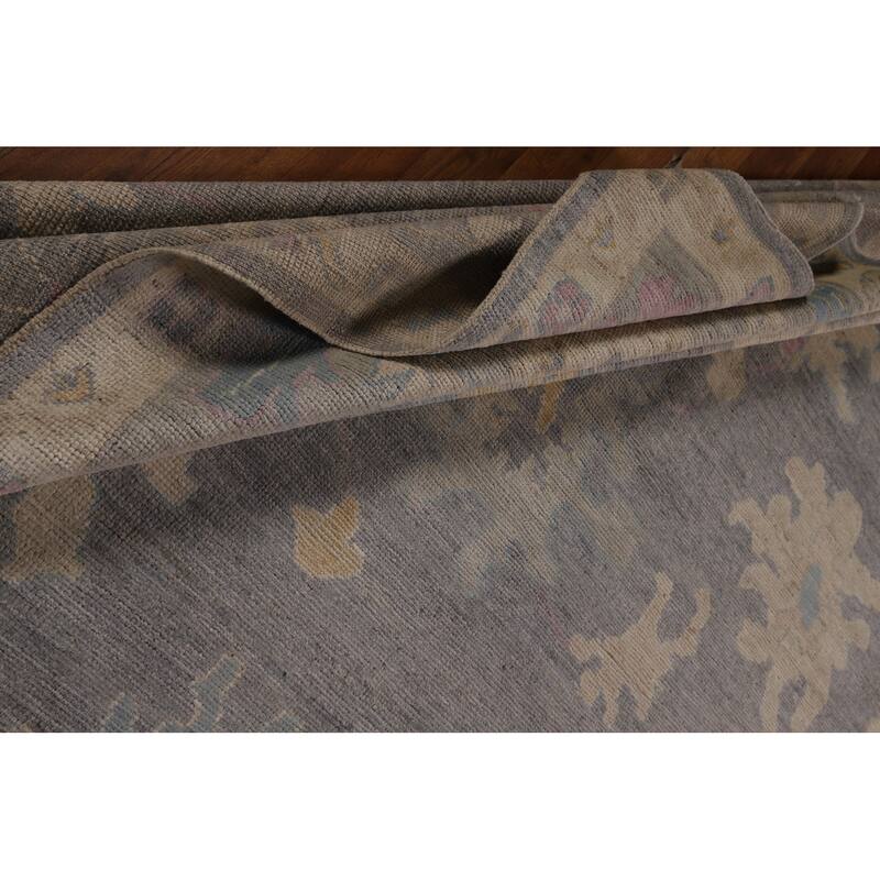 Vegetable Dye Gray Oushak Turkish Area Rug Handmade Wool Carpet - 9'3"x 12'6"