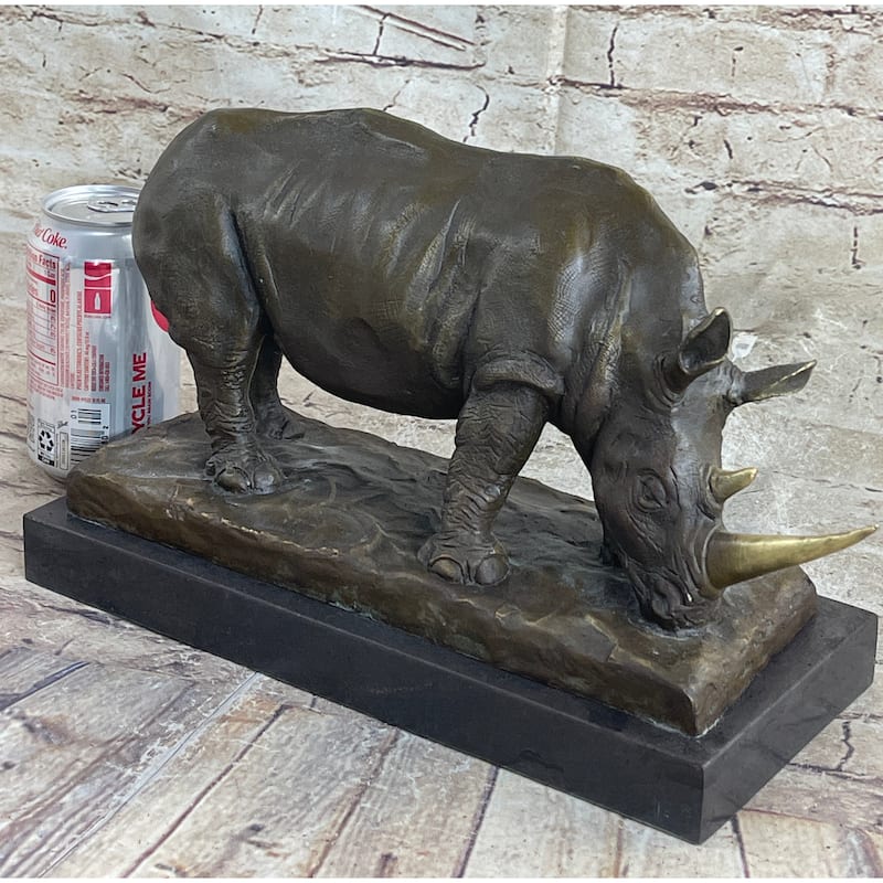 Bronze Metal Rhinoceros Rhino Statue Sculpture Figure Marble Base Barye Art 9 Inches X 14 Inches