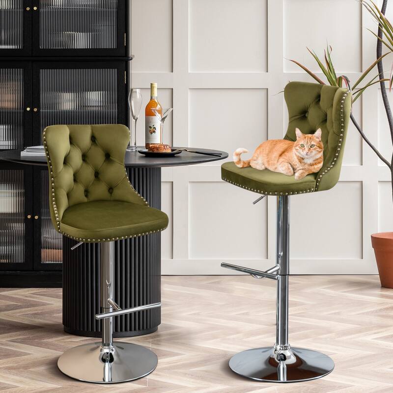 Velvet Adjustable Swivel Counter Height Barstools Set of 6