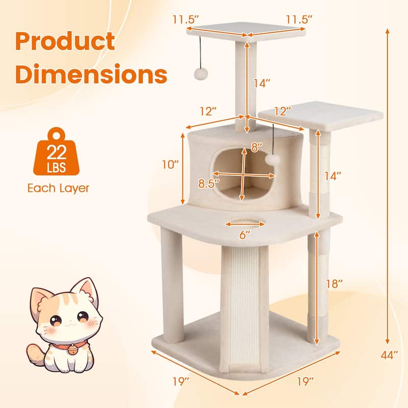 Gymax Cat Tree Multi-Level Cat Tower w/ Top Perches & Cozy Condo