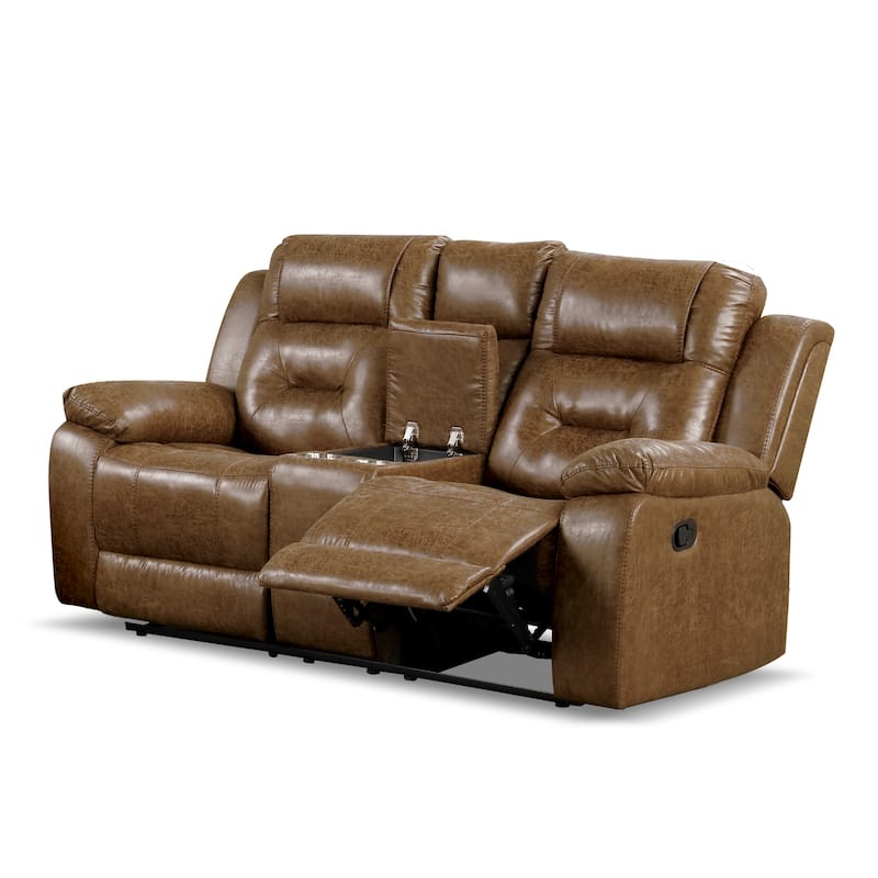 Furniture of America Charlestly Brown 2-Piece Faux Leather Reclining Sofa and Loveseat Set