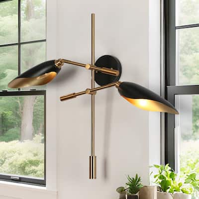 2-Light Modern Black Gold Wall Sconces Metal Bathroom Vanity Lights - 30.5" L x 6.5" W x 23.5" H