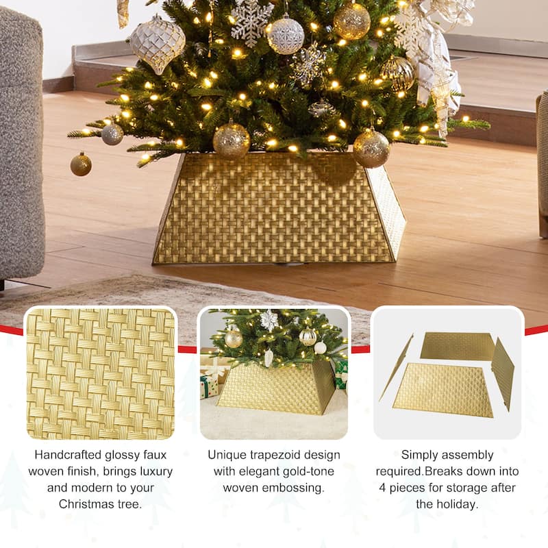 Glitzhome 25.75"L Trapezoid Glossy Metal Weave Christmas Tree Collar - 25.5"L