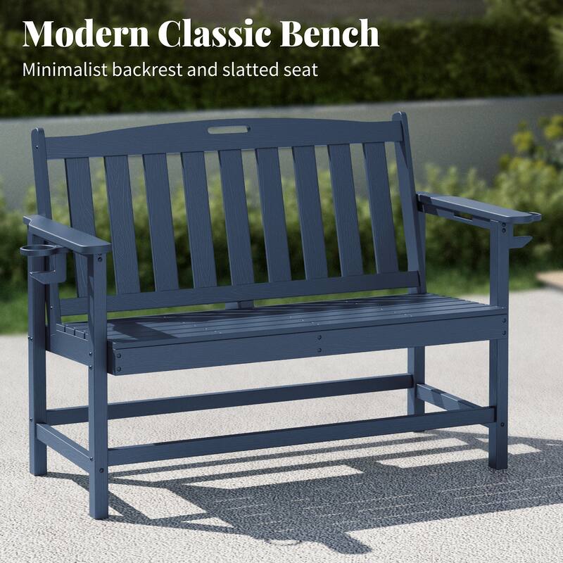 MAISON ARTS 50 Inch HDPE Outdoor Bench, All Weather 2 Seat Garden Bench with Reinforced Support Structure