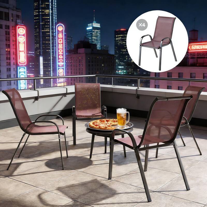 GDFStudio - Holmgren Outdoor Mesh Dining Chairs with Space-Saving Stackable Design Set - Set of 4