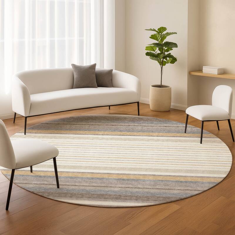 Machine Washable Indoor/ Outdoor Modern Stripes Chantille Rug