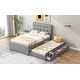 preview thumbnail 4 of 7, Full Size Upholstered Platform Bed with Pull-out Twin Size Trundle and 3 Drawers