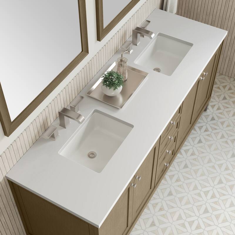 Chicago 72" Double Vanity, Walnut Whisper - White Zeus