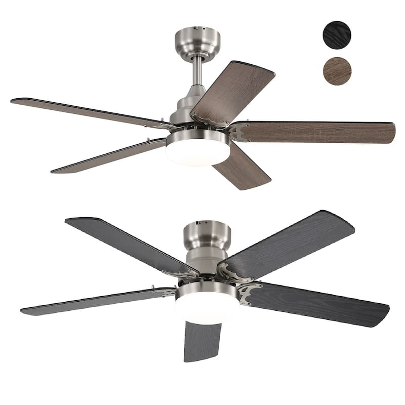 42"/52" Ceiling Fan with Remote,Dual Blade Finish,3CCT LED Light,Plywood Blades,Flush Mount and Downrod Mount - 42 Inch - Silver with Dual Finish Plywood Blades