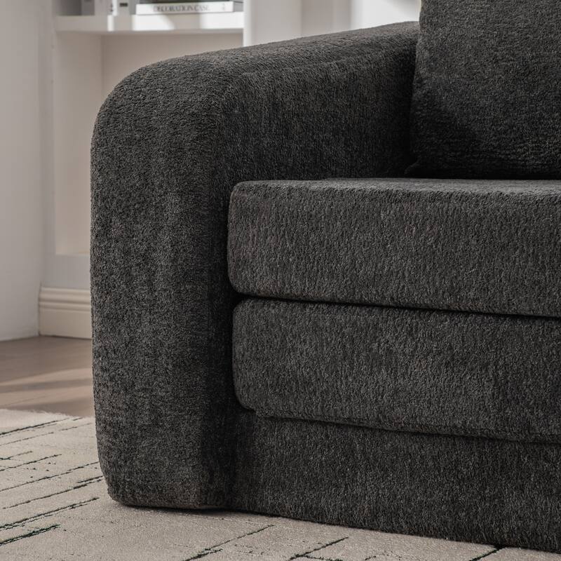 40" Convertible Chenille Floor Sofa Bed, Foldable Boneless Mattress Cloud Single Couch Lounge Chair with Armrest & Pillow
