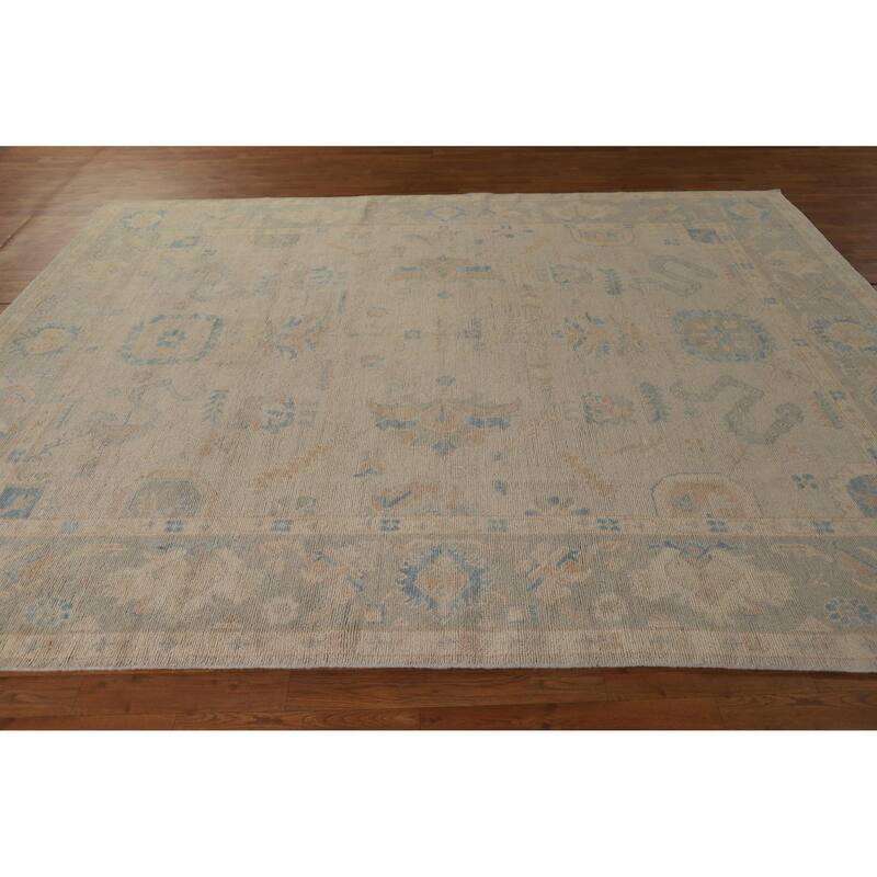 Hand Knotted Oriental 100% Wool Carpet Transitional All-Over Beige & Ivories Oushak Area Rug - 10' 0'' X 7' 8''