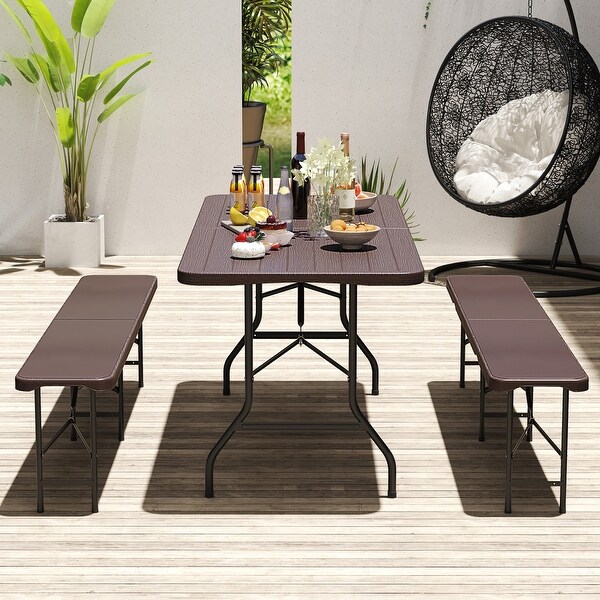 6-Foot Folding Table with Durable HDPE Wood Grain Surface, Safe