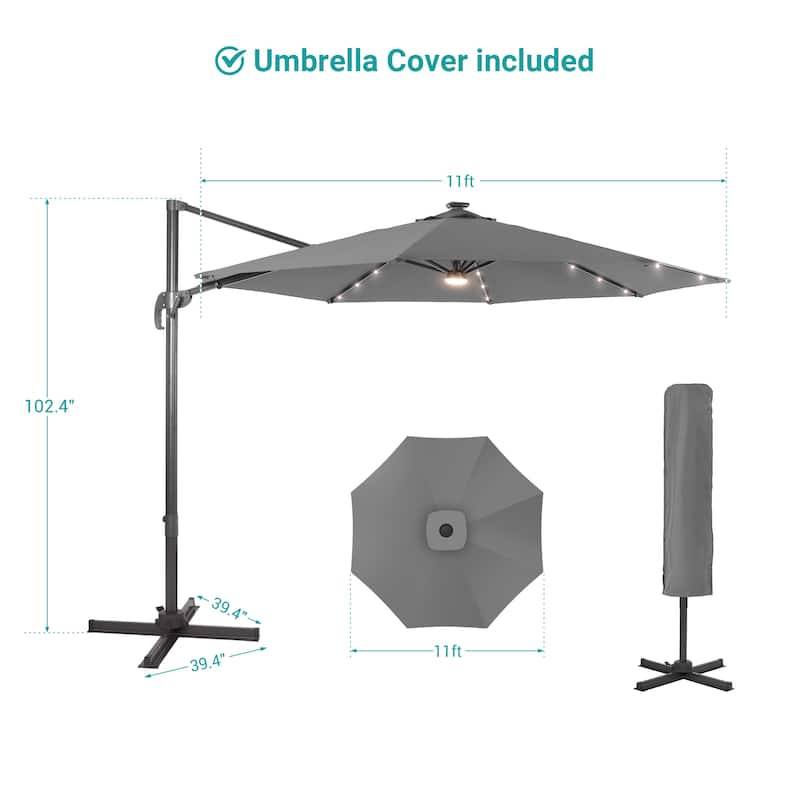 BONOSUKI 11FT LED Cantilever Patio Umbrella Angle Adjustment