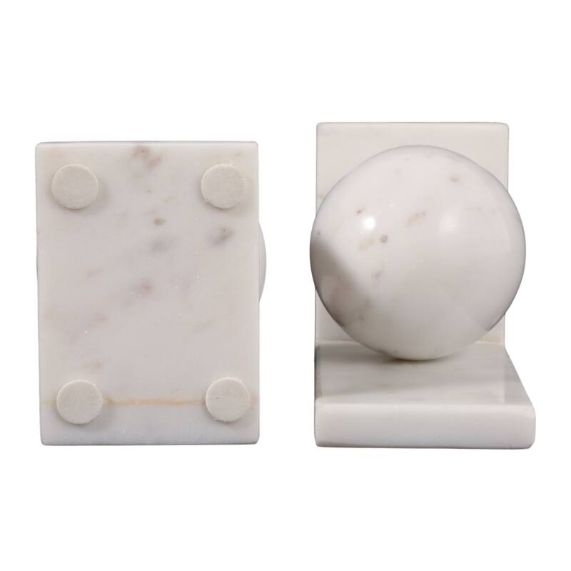 Stone Bookends Decorative L-Shaped with Geometric Sphere (Set of 2)