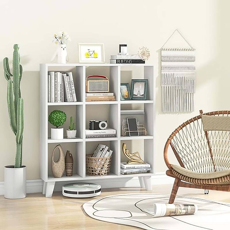 1/2 PCS Living Room 9-Cube Bookcase with 6 Removable Shelves White