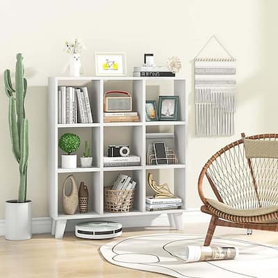 1/2 PCS Living Room 9-Cube Bookcase with 6 Removable Shelves White