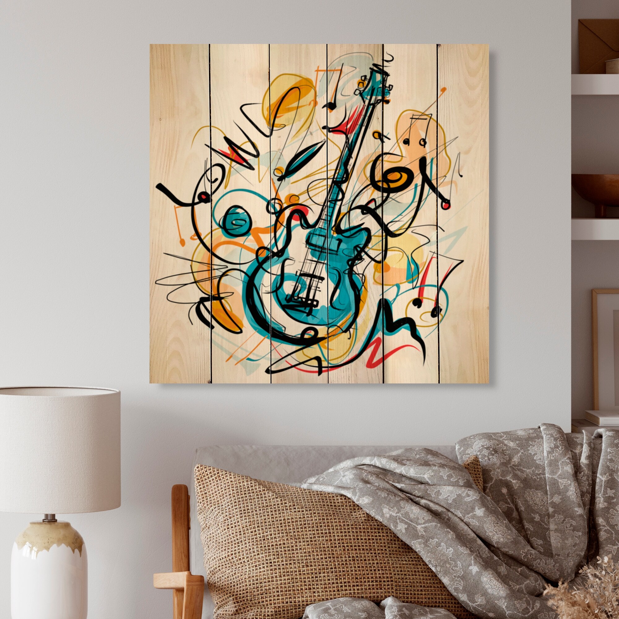 Designart 'Music Guitar Abstract Design II' Modern Wood Wall Art