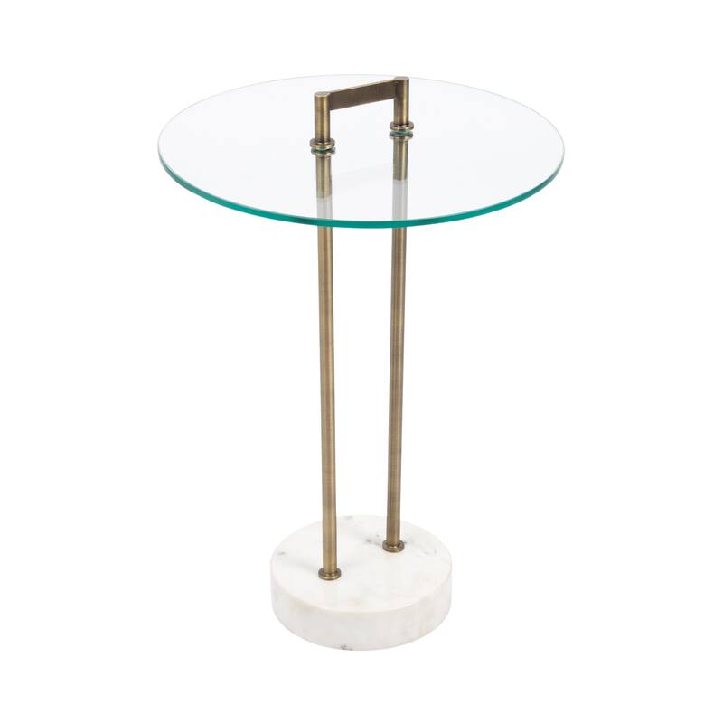 Kate and Laurel Cerullo Glass Metal and Marble Side Table - 16x16x24 - White/Gold