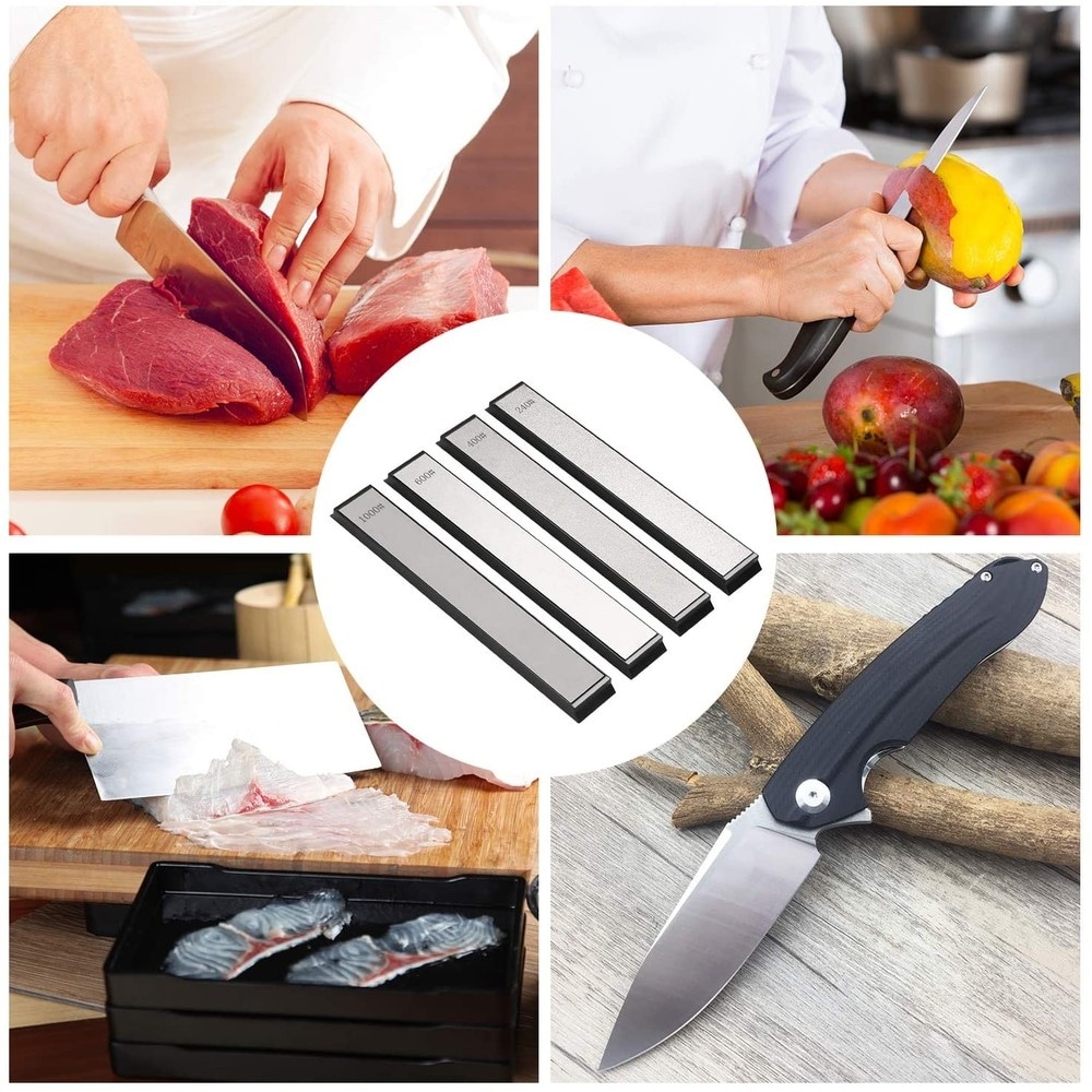 Kitchen Chef Knife Sharpener Fixed Rotation Angle with 4 Whetstones - Silver
