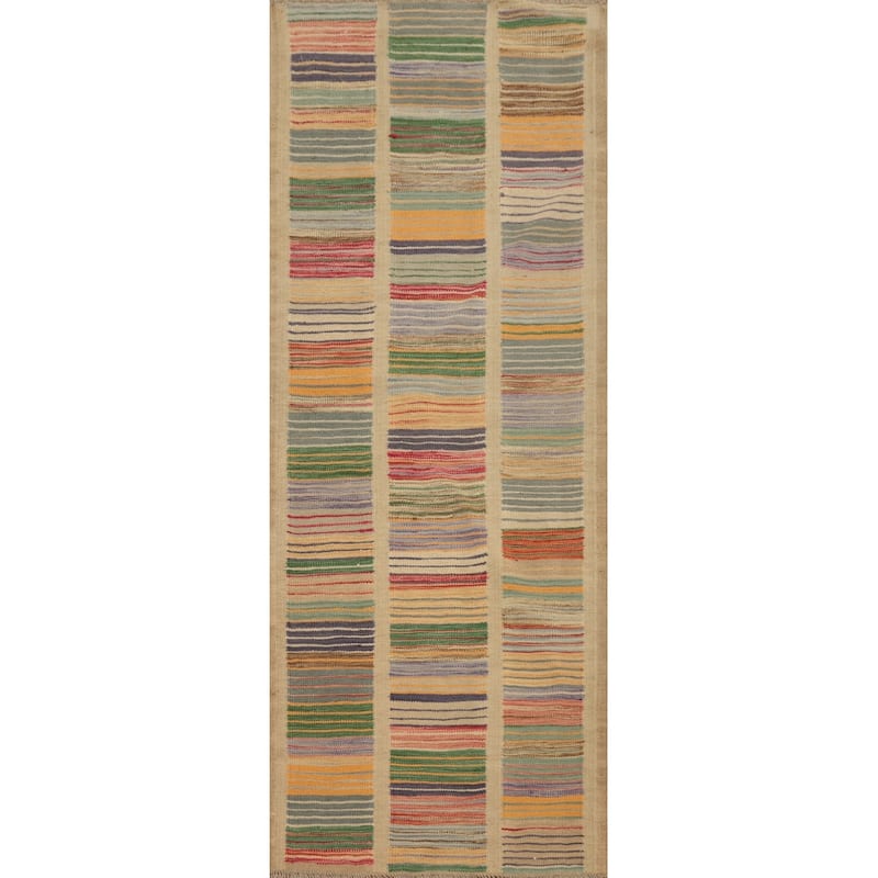 Hand Woven Oriental 100% Wool Carpet Southwestern Geometric Multi-Colored Kilim Runner Rug - 6' 2'' X 2' 1''