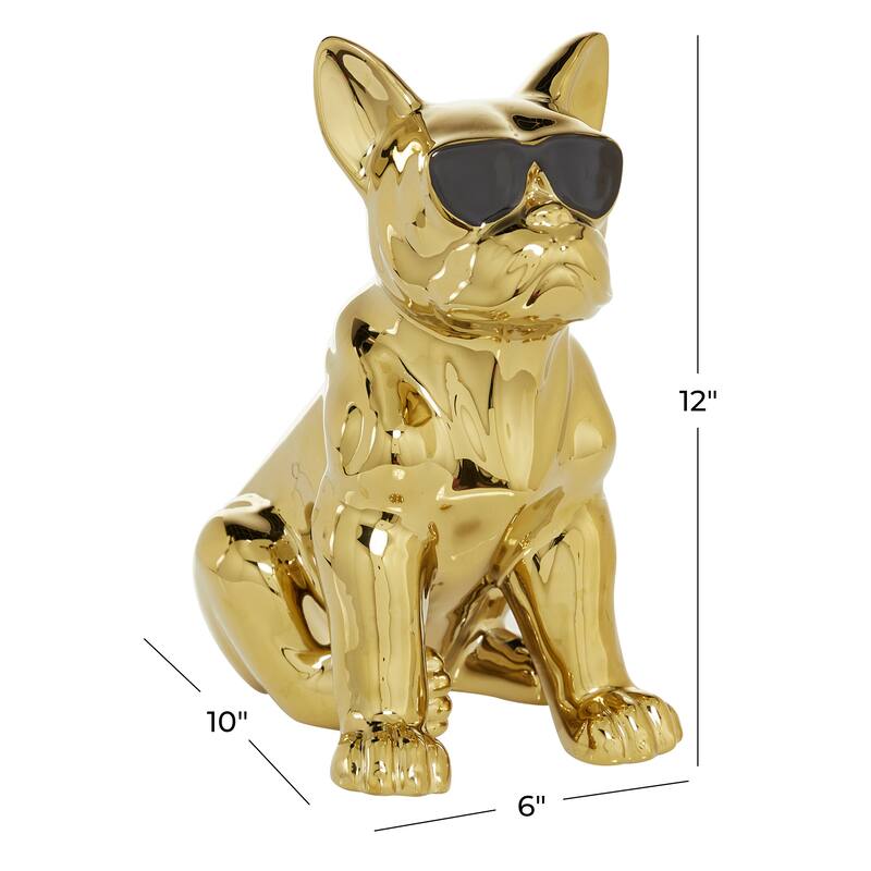 CosmoLiving by Cosmopolitan Ceramic Bulldog Sculpture with Sunglasses - Silver, Gold, Multi Colored