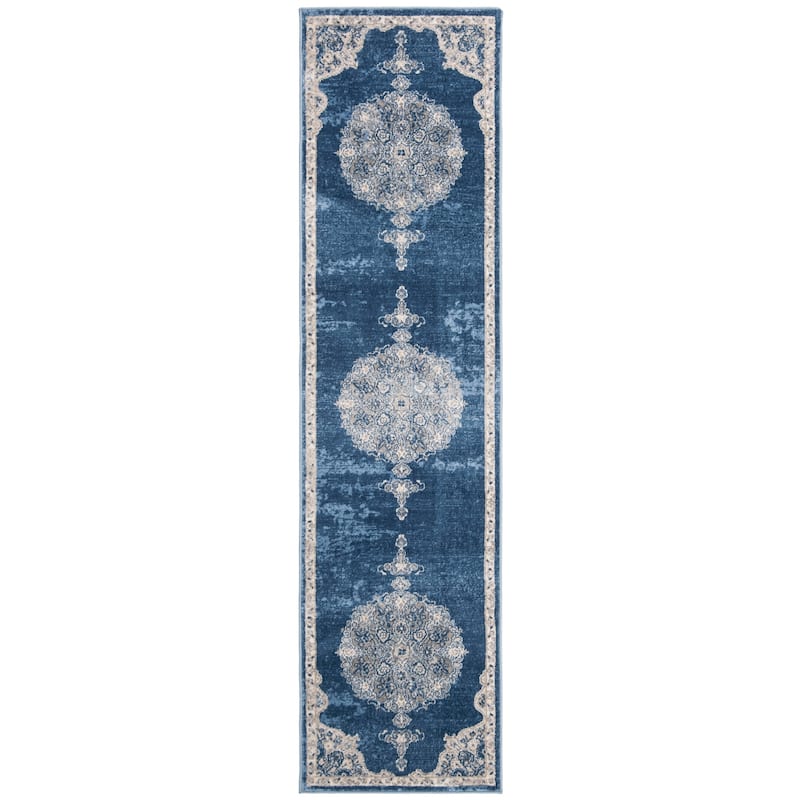 SAFAVIEH Brentwood Coralyne Traditional Oriental Rug - 2' x 6' Runner - Navy/Light Grey