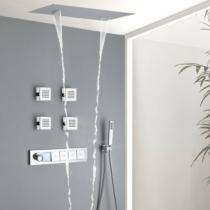 Modland Square Digital Rain and Waterfall Shower System with High-pressure Handheld Showerhead & 4 Massage Jets