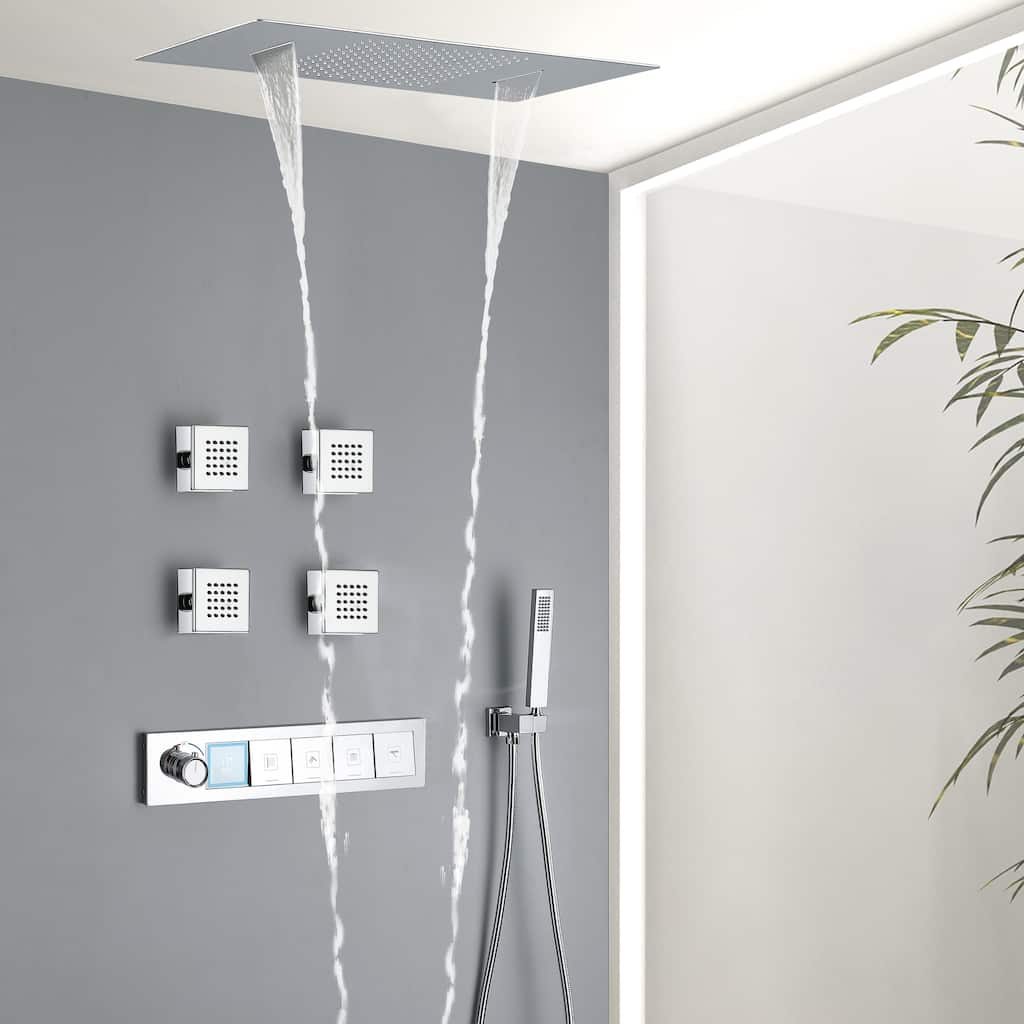Modland Square Digital Rain and Waterfall Shower System with High-pressure Handheld Showerhead & 4 Massage Jets