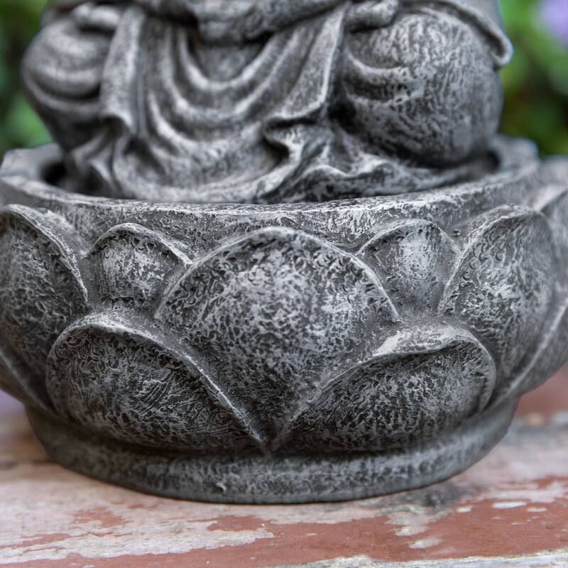 Glitzhome 12"H Zen-Style Polyresin Table Fountain with Pump and LED Light