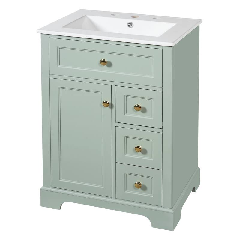 Roomfitters 24" Bathroom Vanity with Sink, Solid Pinewood Frame, 3 Drawers & Cabinet with 2-Tier Door Rack