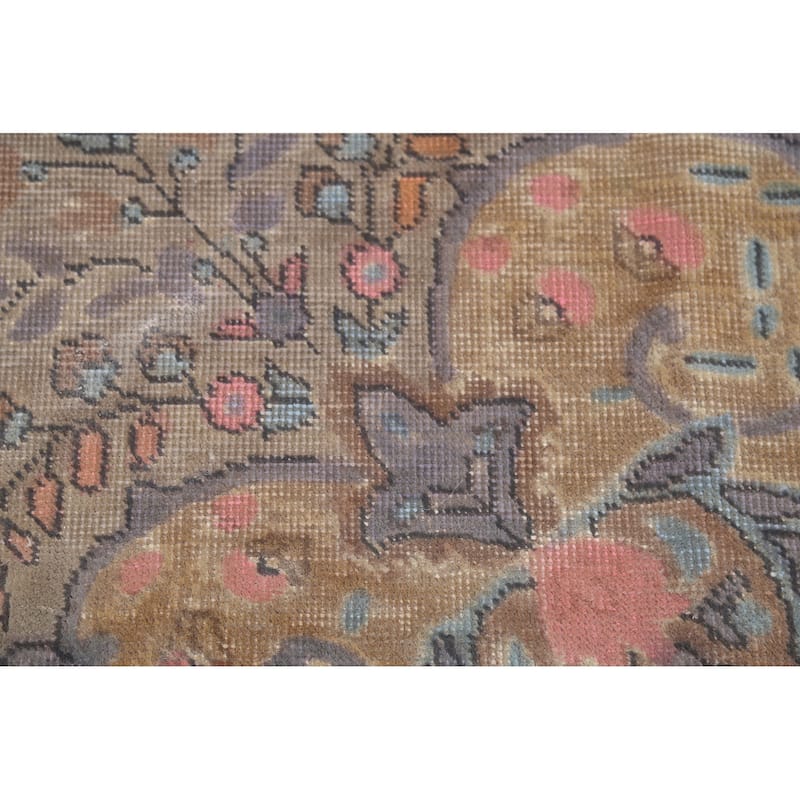 Distressed Brown Tabriz Persian Antique Rug Hand-Knotted Wool Carpet - 8'2"x 11'0"