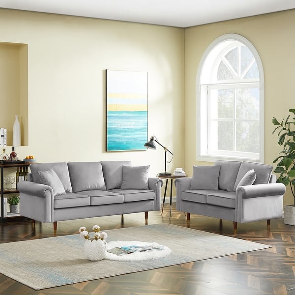slide 1 of 38, Velvet Sofa Set , 2 Seater and 3 Seater Sofa with Wood Legs