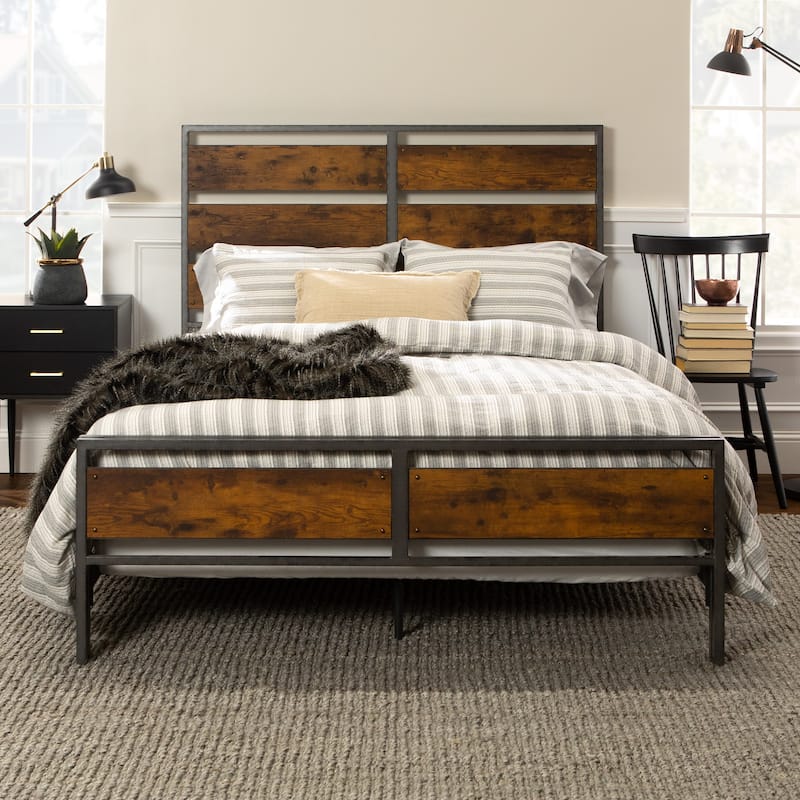 Walker Edison Rustic Industrial Plank Bed