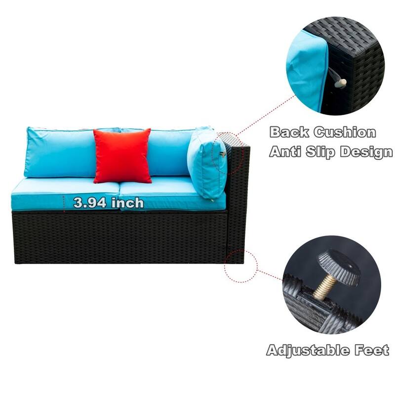 5 Pieces PE Rattan Sectional Outdoor Furniture Cushioned U Sofa Set