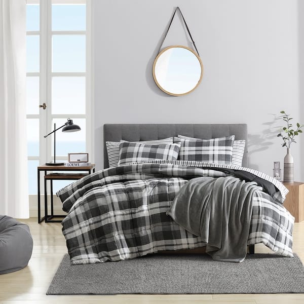 slide 2 of 9, Nautica Crossview Plaid Microsuede Reversible Charcoal Comforter Set