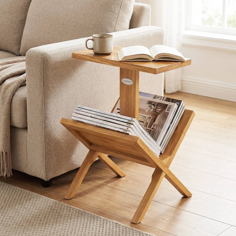 Gymax 2-Tier Bookshelf Small Bookcase w/ Teak Wood Frame & Anti-Slip