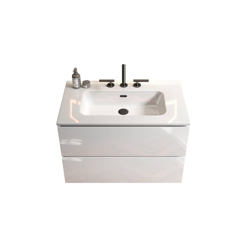 36-Inch Wall Mount Bathroom Vanity in Space Grey with Ceramic Sink, Large Storage