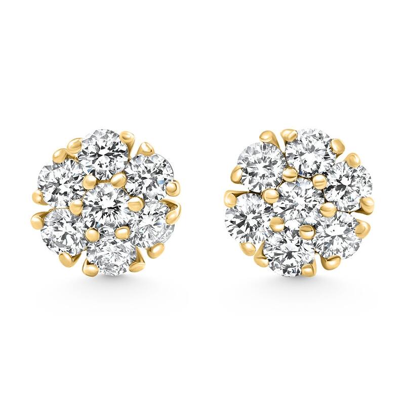 1Ct Diamond Cluster Pave Studs Screwback Earrings Gold Lab Grown