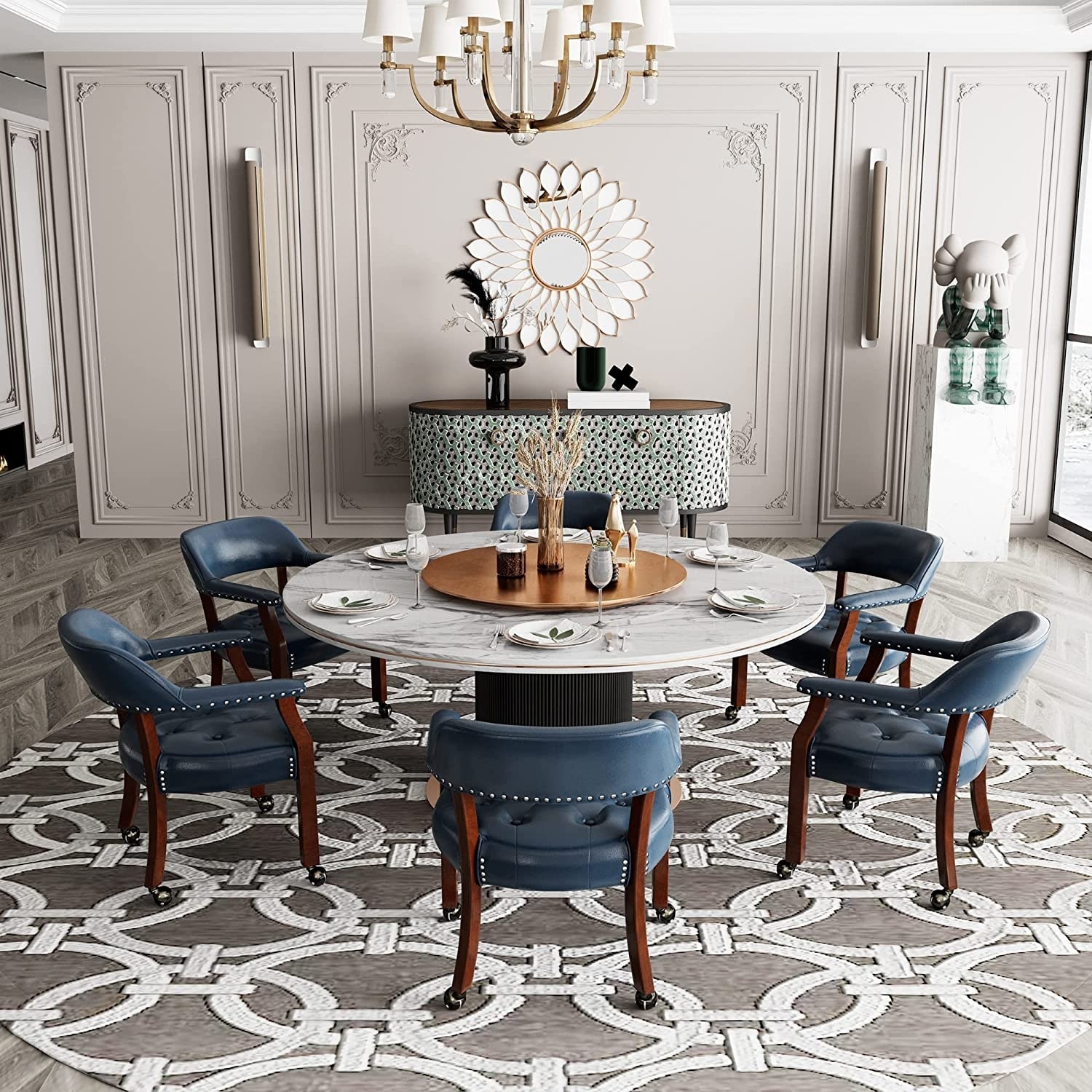 Solid Wood Frame Dining Chairs with Casters for Poker Tables-image